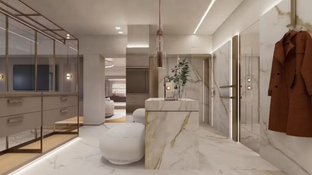 Casa Design Niterói 2025: Tendências e Aconchego. 3 Suite master privilege com marmore branco parana